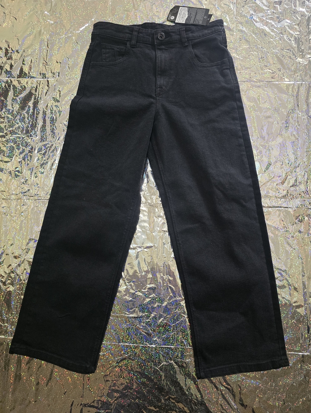 Volcom Jeans Youth 14 Black Billow Denim Baggy Loose NWT Size 27